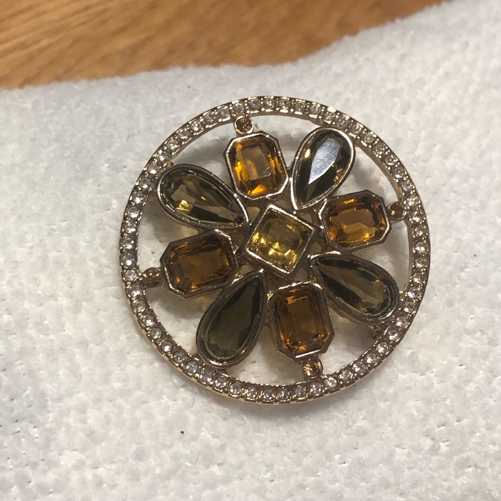 Brooks Brothers Gold-Tone Amber, Green and Clear Crystal Round Brooch - Picture 5 of 5